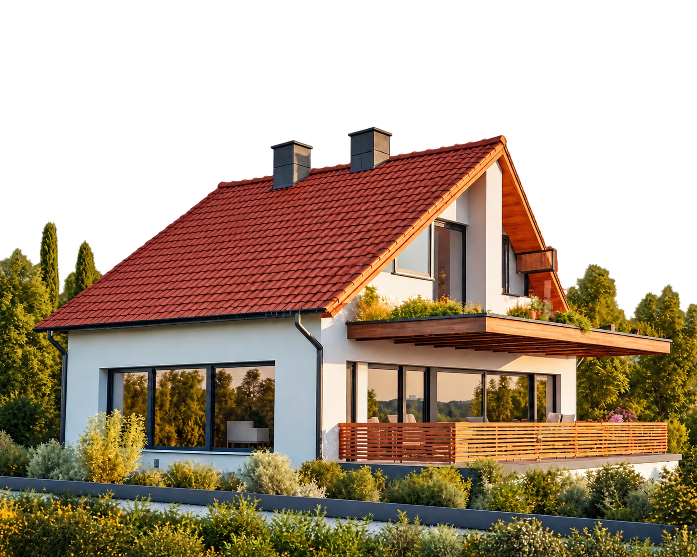 Casa com painéis solares no telhado